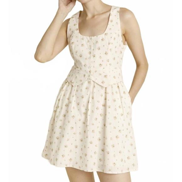 NEW AUREUM floral vest mini dress in ivory - Picture 1 of 4